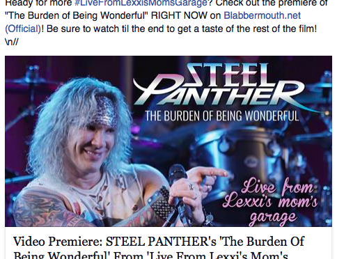 STEEL PANTHER “Live from Lexxi’s Mom’s Garage” リリース！の前に、先行映像公開、Film Premiere開催、バレンタインデーの思い出