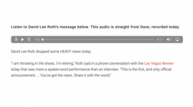 今週（2021/9/27〜10/3）ちょっとしんみりさせられたこと：David Lee Roth、I’m Retiring：音楽活動からの引退宣言