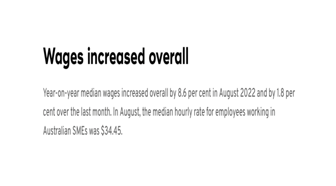 オーストラリア ライフスタイル＆ビジネス研究所：中小企業の賃金、2022年8月に年間8.6％急上昇