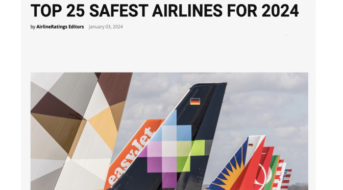 オーストラリア ライフスタイル＆ビジネス研究所：最も安全な航空会社 2024（2位 カンタス航空）